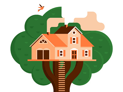 Treehouse design geometric illustration nature shapes treehouse vector