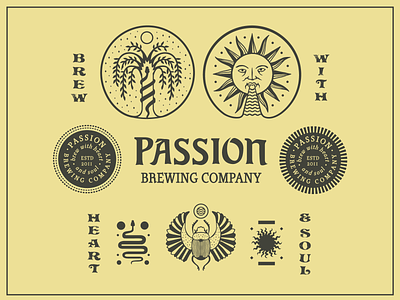 Passion art beer branding brewing customtype illustration lettering logo moon scarab snake sun tree
