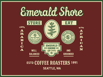 Emerald Shore branding classic coffee custom type hand lettering art illustration monogram logo