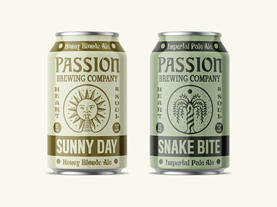Passion Brewing beer beer can branding illustraion lettering serpent snake sun tree