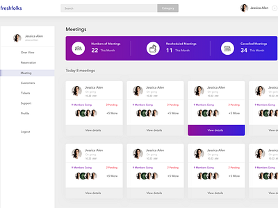 Meeting Dashboard ui ux