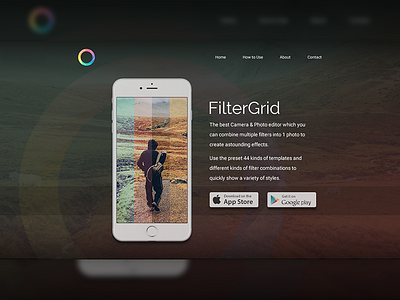 FilterGrid Website Banner app dark design filtergrid minimal photography simple website