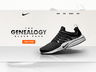 Nike Genealogy Website Banner Design black design header hero minimal nike shoes website white