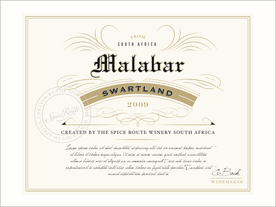 Wine Label deed graphic design malabar wine label