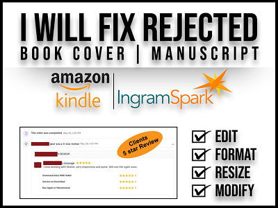 I will Fix Rejected Book cover, and manuscripts.