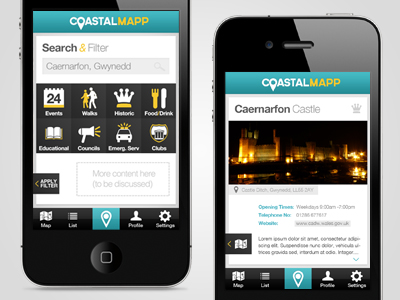 Coatal Mapp Filter/Location Screens