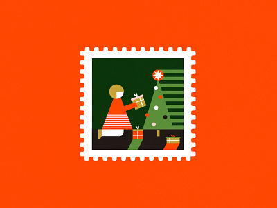Stamp I azambuja christmas gift illustration martin red stamp vector