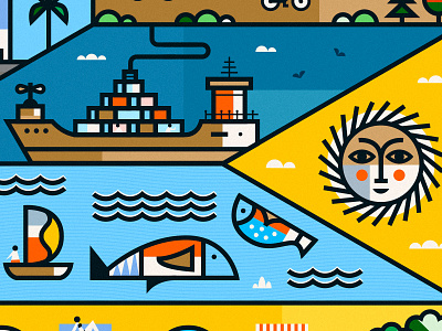 Montevideo azambuja city color fish illustration line martin ship stroke thick vector