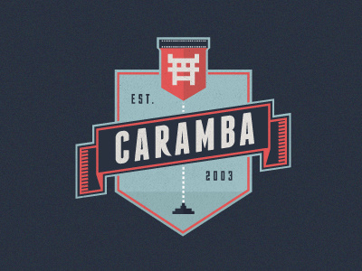 Caramba! animation films logo mark motion production shield space invaders