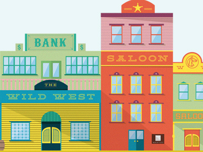 Wild West! bank city color house illustration saloo texas west wild