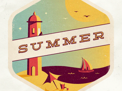 Summer beach boat illustration lighthouse summer sun
