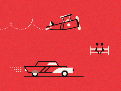Red car illustration people plane red