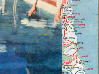 Falling Into the Depths collage color hands map water