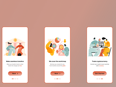 Onboarding screen for transfers app design illustration typography ui ux