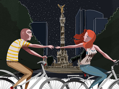 Mexico city adobe bicycle couple fun love mexico city night photoshop road street together wacom