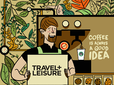 coffee is always a good idea coffee editorial guy illustration mexico print starbucks travelleisure work