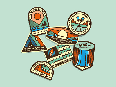 The Rapids – Brand Illustrations adventure badges branding camping graphic design hiking illustration landscape national parks outdoors patches retro typography vector art