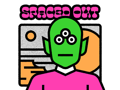 Spaced Out – Dumb Fun alien bright character graphic design green halftone halftones illustration martian neon pink retro retro typography sci fi typography vector vector art