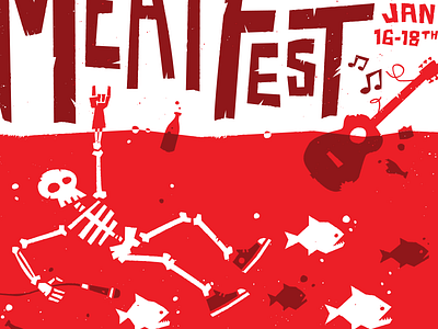 Meat Fest 2014 booze festival guitar illustration meat music piranha poster rock screen print skeleton type