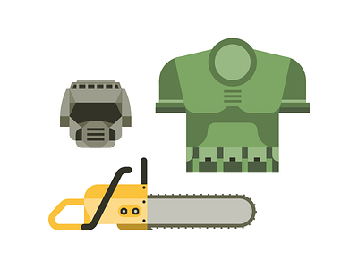 DOOMed Items armor chainsaw doom doomguy fps hell helmet illustration inventory items space marine video game