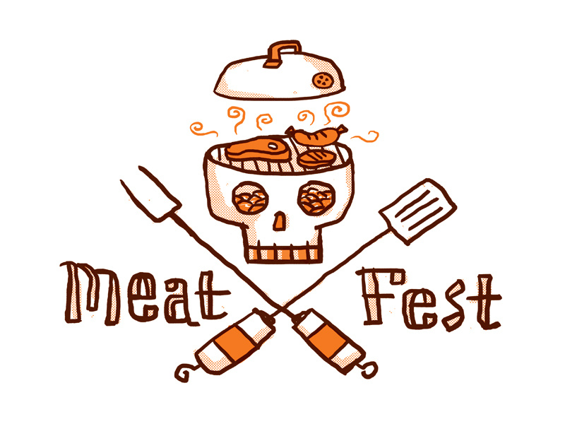 Meat Fest 2015 type skull crossbones utensils cooking grill cookout meat music festival illustration coals