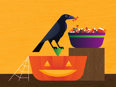 Treat for a Trickster autumn bird bowl candy fall geometric halloween illustration jackolantern modern october pumpkin raven spooky texture treats trick trickortreat vector