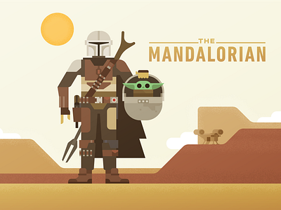 The Mandalorian baby bounty hunter character desert disney geometric illustration mandalorian science fiction scifi star wars vector