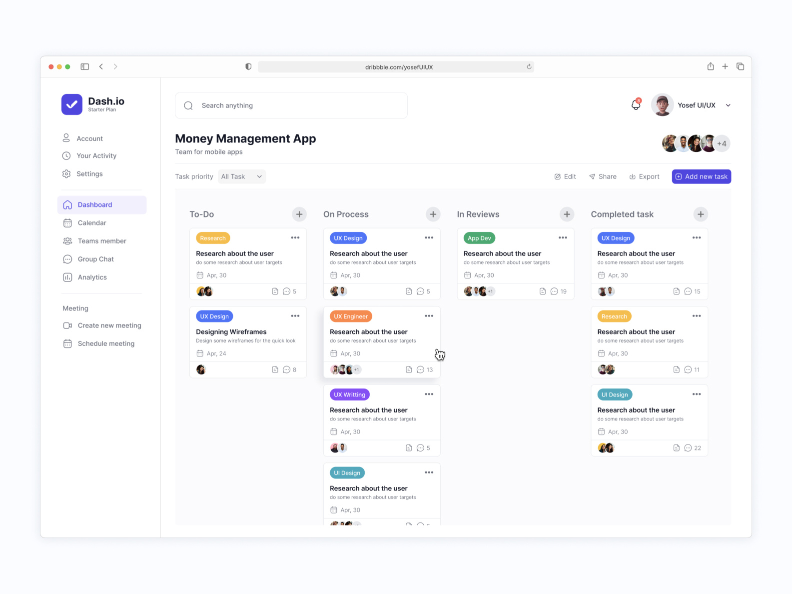Task Management Dashboard by Yosef agil on Dribbble