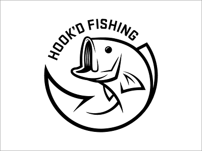 Hook'd Fishing badge bass black circle fish fishing hook illustration line logo logoinspirations simple