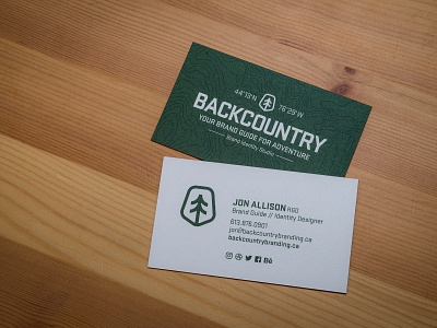 Backcountry Business Cards adventure branding business card green identity design logo topo map topography topography map tree