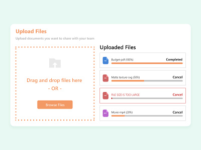 File uploader prompt app design files organize files share ui upload uploading ux