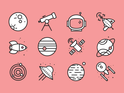 Space Icons alien icons illustration planet rocket satellite space stephen hawking