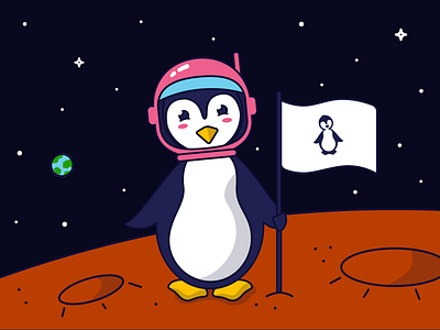 Penguin Mascot animal bird blue branding earth illustration illustrator language mars penguin pink space stars vector