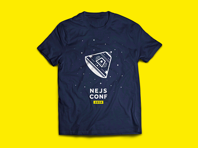 NEJS Conf 2018 blue branding conference illustration illustrator javascript logo rocket saturn v space tshirt vector yellow