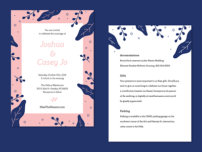 Masen Wedding announcement blue card illustration illustrator invitation pink print typography vector wedding wedding invitation