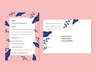 Masen Wedding RSVPs blue card design icon illustration illustrator pink plants print typography vector wedding invite