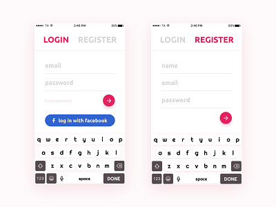 Log in & Register Concept button email facebook forgot password ios login mobile phone register screen