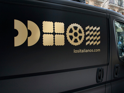 Los Italianos van barcelona black brand branding food gold gourmet icons pasta pictograms premium shapes