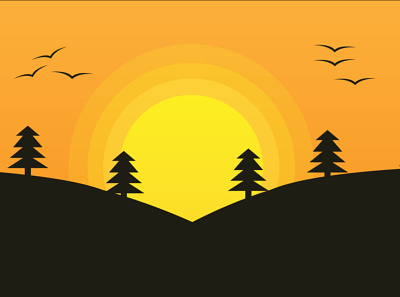 Peaceful sunset bird design flat illustration illustrator landscape minimal mountain sun sunrise sunset sunset illustration vector