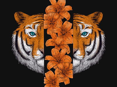 tiger lili artwork cat design drawing flower graphic design illustration tiger year of the tiger