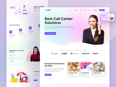 Call Center Service _ Landing Page 2021 branding call call center design figma glass gradient header home home page illustration landing page landing page design landingpage purple ui uiux design ux web design