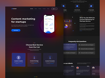 Content Marketing _ Landing Page 2021 agency digital marketing branding content content marketing dark ui design figma glass header homepage landing page design logo template ui uiux design ux web design