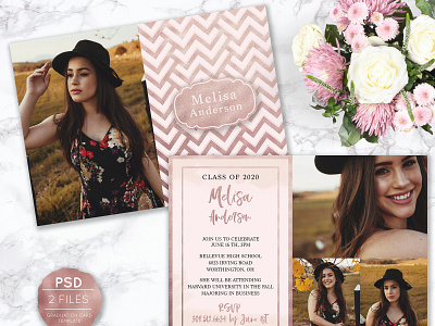 Senior Announcement Card - Rose gold - Photoshop Template