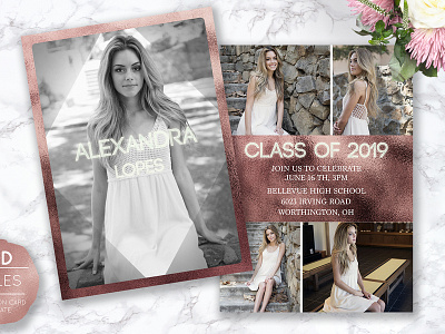 Senior Announcement Card - Rose gold - Photoshop Template