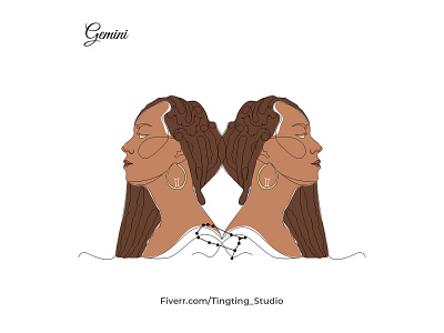 African American Gemini in Continuous Line fiverr