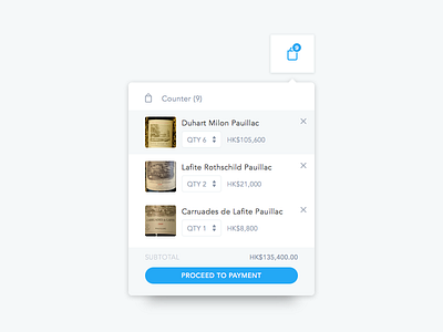Add to Counter, E-Commerce Cart Dropdown cart checkout design dropdown ecommerce payment popover shop shopping ui ux wine