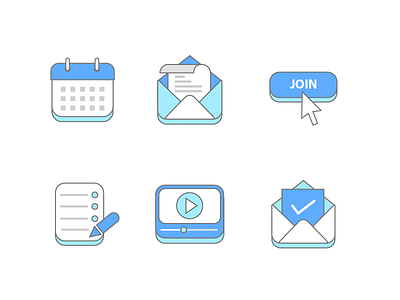 Icon set for popup calendar email graphic invite list uiux video