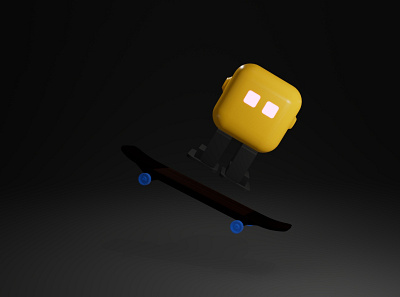 Cubee on skateboard 3d