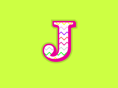 Letter J garamond pattern pink typography yellow zig zag