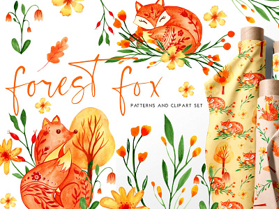 Forest Fox Digital Paper&clipart